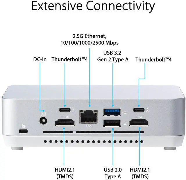Alt view image 5 of 7 - ASUS NUC 14 Pro+ Intel 14th Gen Core Ultra 9 185H (NPU Support), 64GB DDR5 RAM, 2TB SSD, Thunderbolt 4, Wi-Fi 6E & Bluetooth 5.3, Silver Aluminum Chassis, with VESA Mount