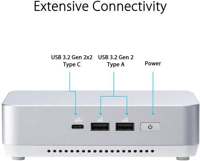 Alt view image 4 of 7 - ASUS NUC 14 Pro+ Intel 14th Gen Core Ultra 9 185H (NPU Support), 64GB DDR5 RAM, 2TB SSD, Thunderbolt 4, Wi-Fi 6E & Bluetooth 5.3, Silver Aluminum Chassis, with VESA Mount