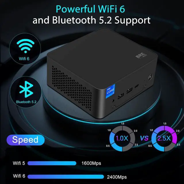 Alt view image 4 of 7 - BRENUC Mini PC BREB Intel Core i5-13500H (up to 4.7GHz), 16GB DDR5 RAM 512GB NVME SSD, Intel Iris Xe Graphics, Quad screen display WiFi 6 Bluetooth 5.2