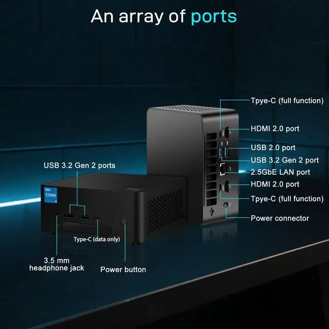 Alt view image 7 of 7 - BRENUC Mini PC BREB Intel Core i5-13500H (up to 4.7GHz), 16GB DDR5 RAM 512GB NVME SSD, Intel Iris Xe Graphics, Quad screen display WiFi 6 Bluetooth 5.2