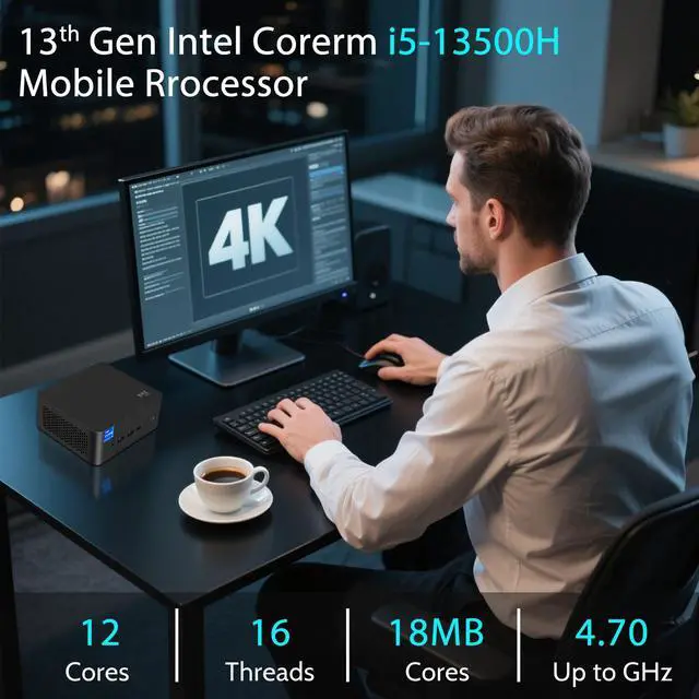 Alt view image 2 of 7 - BRENUC Mini PC BREB Intel Core i5-13500H (up to 4.7GHz), 16GB DDR5 RAM 512GB NVME SSD, Intel Iris Xe Graphics, Quad screen display WiFi 6 Bluetooth 5.2