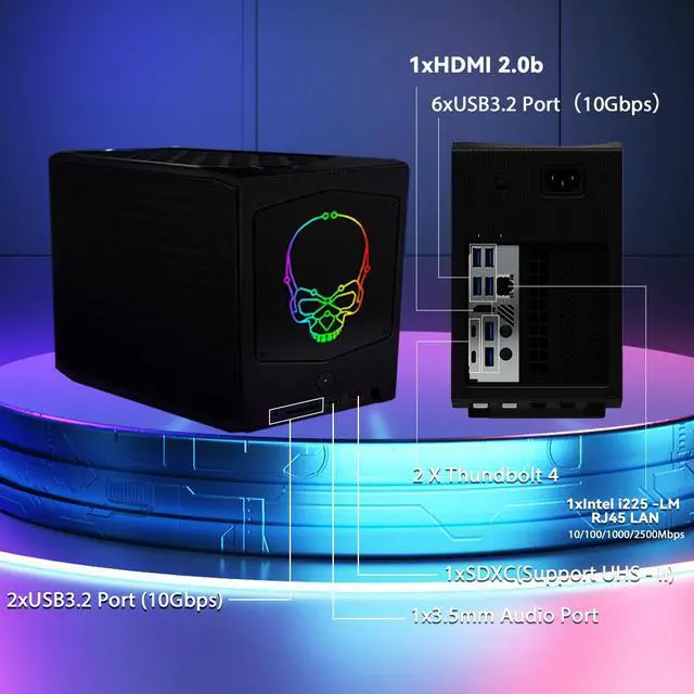 Alt view image 6 of 6 - Intel NUC 11th Beast Canyon NUC11BTMi7 Core i7-11700B Processor 4.8GHz UHD Graphics Mini Business Gaming PC Desktop Thunderbolt 4 WiFi 6E Bluetooth 5.2 16G RAM 512GB SSD US Power Cord included