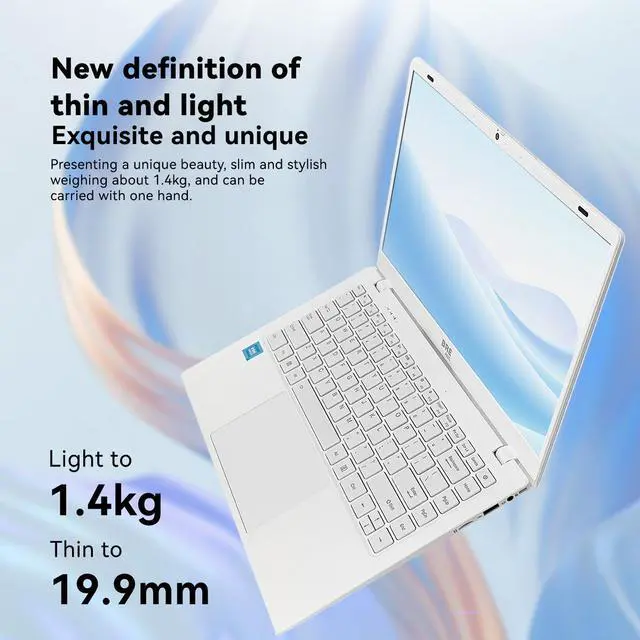Alt view image 3 of 7 - BRENUC Business Laptop, LPDDR5 12GB RAM 1TB 5SD, Win11 Pro Computers, 14" 1920 x 1080 Screen, Intel N150 CPU, Backlight Keyboard, Fingerprint Reader, Webcam, White