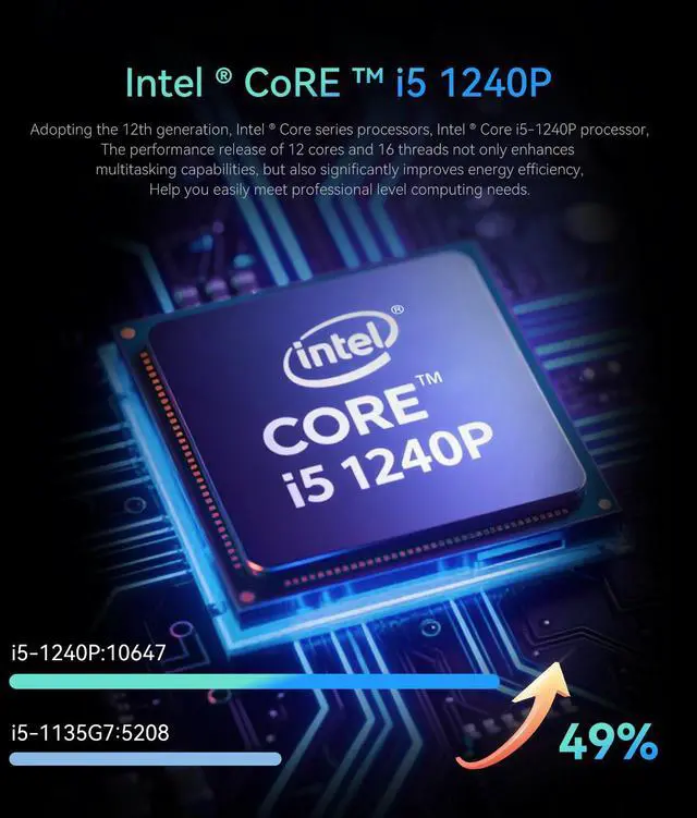 Alt view image 3 of 7 - BRENUC Gaming Laptop Intel Core i5-1240P 3.3-4.4GHz, 15.6" IPS Display,16GB RAM 512GB NVMe SSD Laptop Computer Windows 11 Pro, Metal Case