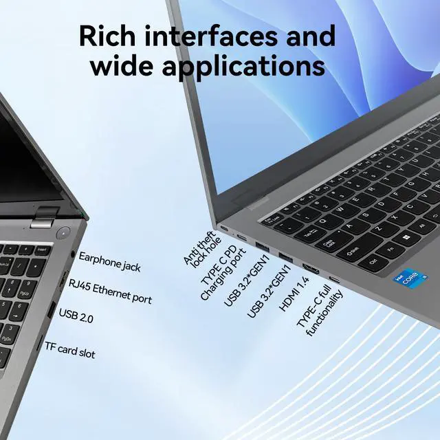 Alt view image 7 of 7 - BRENUC Gaming Laptop Intel Core i5-1240P 3.3-4.4GHz, 15.6" IPS Display,16GB RAM 512GB NVMe SSD Laptop Computer Windows 11 Pro, Metal Case