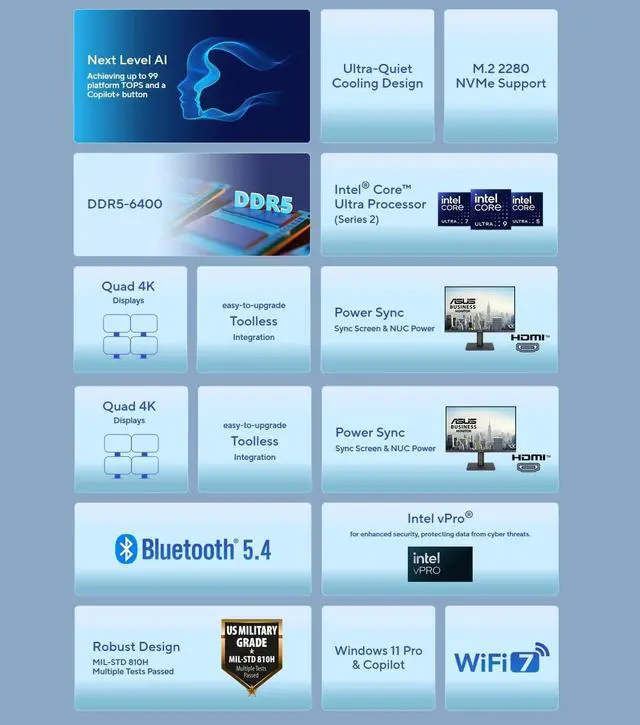 Alt view image 2 of 7 - ASUS NUC 15 Pro+ NUC15CRSU5, Intel Core Ultra 5 225H Processor, Arc Graphics, Supports Quad 4K, Wi-Fi 7, Bluetooth 5.4 (Barebone System)