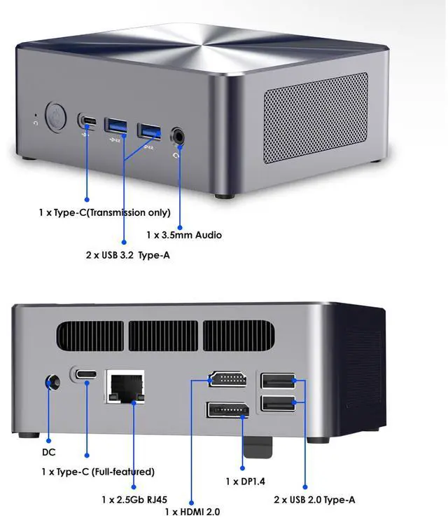 Alt view image 5 of 6 - BRENUC Mini PC N7A Intel Core i5-12450H (up to 4.4GHz), Intel UHD Graphics, Triple screen display WiFi 6 Bluetooth 5.2 Barebone