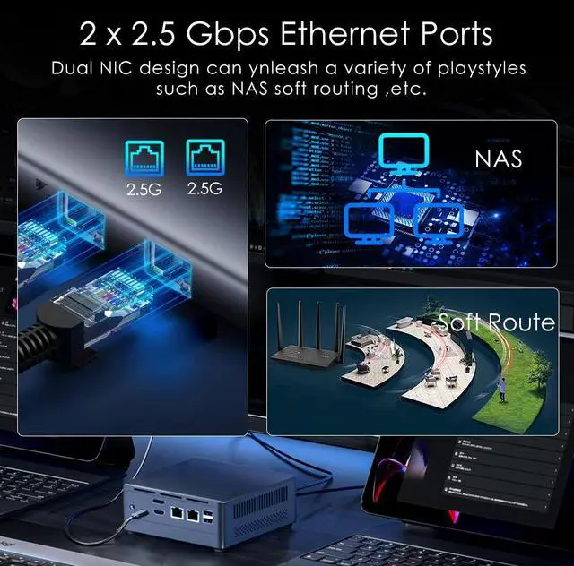 Alt view image 2 of 7 - BRENUC Mini PC N9N PRO Intel Core i3-N305 (up to 3.8GHz), Intel UHD Graphics, 2 x 2.5GbE I226-V 6 x USB Ports WiFi 6 Bluetooth 5.2 Barebone