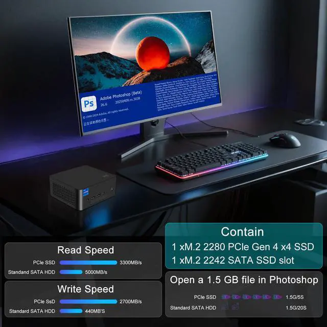 Alt view image 7 of 7 - BRENUC MINI PC,Intel 12th Gen Core i5-1240P Up to 4.4GHz, HDMI/TYPE-C 8K@60Hz Output, 1X 2.5G RJ45 Port, 4X USB Port, Intel Iris Xe Graphics, VESA Mount Barebone