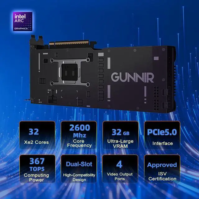 Alt view image 3 of 6 - GUNNIR Inte Arc Pro B70 TF 32GB 256-bit GDDR6 PCI Express 5.0 x16, 32 Ray Tracing Units, 32 Xe Cores, AI and Workstation Graphics Card
