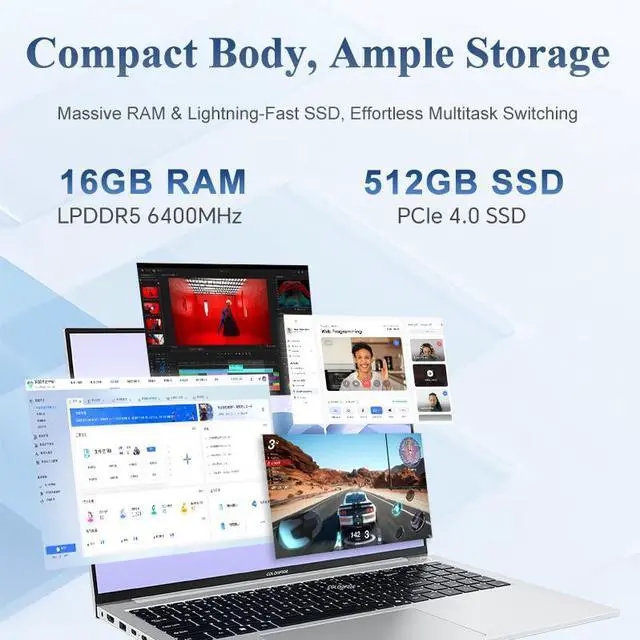 Alt view image 3 of 7 - Colorfire E16 Business Laptop | 16" (2560x1600) 120Hz | AMD Ryzen 7 7735HS | 16GB LPDDR5 RAM | 512GB NVMe SSD | AMD Radeon 680M | WiFi 6 | HD Webcam