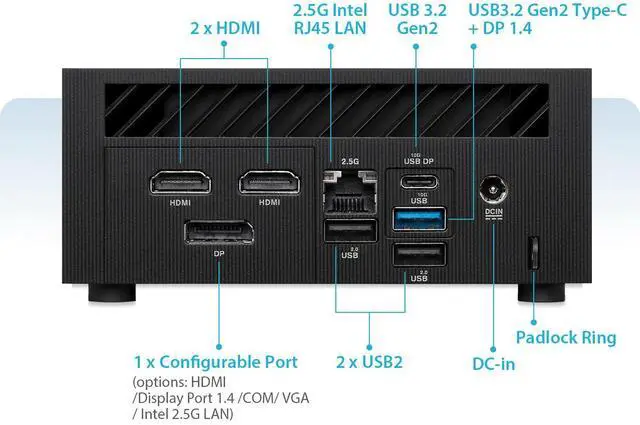 Alt view image 3 of 6 - ASUS ExpertCenter PN65 Barebone Mini PC with Intel Core Ultra 5 125H, Dual channel DDR5 RAM, Triple Storage Design, Wi-Fi 7 & Bluetooth 5.4, RJ45 LAN, USB-C, Hardware TPM, VESA Mount included