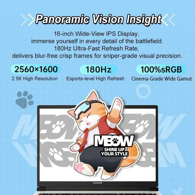 Alt view image 5 of 7 - Colorfire MEOW R16 Pro Gaming Laptop | NVIDIA GeForce RTX 5070 8GB | AMD Ryzen 7 8745HX | 32GB DDR5 RAM | 1TB NVMe SSD | 16-inch 2.5K 180Hz IPS Display | Gaming and Content Creation