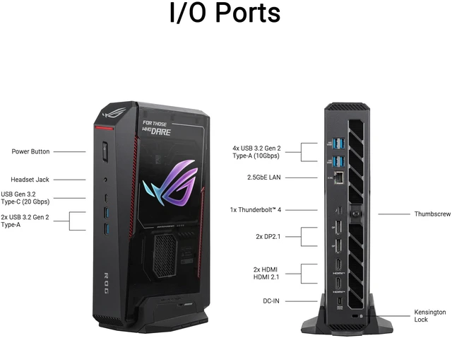 Alt view image 2 of 7 - ASUS ROG NUC 16 Gaming Mini PC, Intel Core Ultra 9 290HX CPU, NVIDIA GeForce RTX 5080 16GB GDDR7, 32GB DDR5 RAM, 2TB NVMe SSD, Thunderbolt 4, Triple-fan cooling, 5 Displays Support