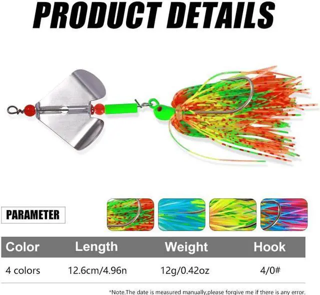 Alt view image 2 of 7 - 4pcs Fishing Lures 12.6 cm 12g Blade Metal Bait With Rubber Skirt Artificial Wobbler Buzzbait Jigging Lure Spinner Spoon For Pike (box kit)