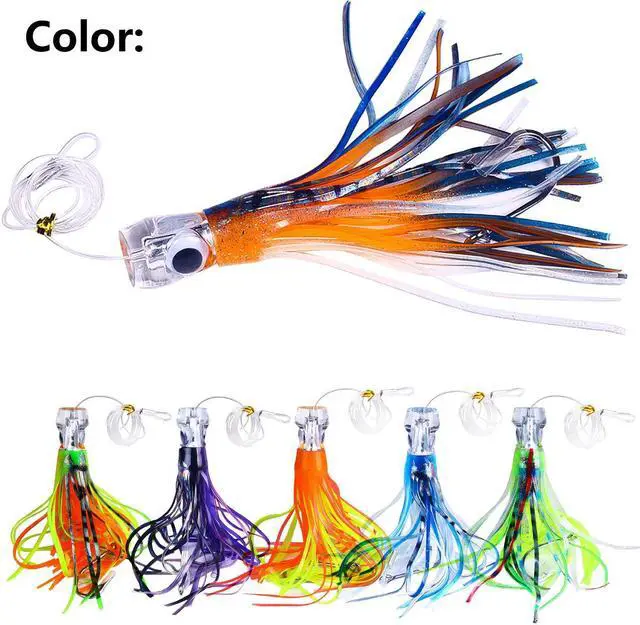 Alt view image 6 of 6 - 6pc Resin Head Octopus Soft Skirt Lure, Deep Sea Fishing Big Trolling Bait For Tuna, Wahoo Fast Sinking 22cm/8.66in 100g/3.53oz
