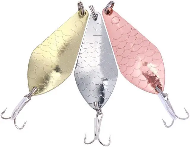 Alt view image 2 of 7 - 3pcs Metal Spinner Spoon Fishing Lure Hard Baits Silver gold rose gold Sequins Noise Paillette Treble Hook Tackle 2.95in(7.5CM)-20G-4#hook