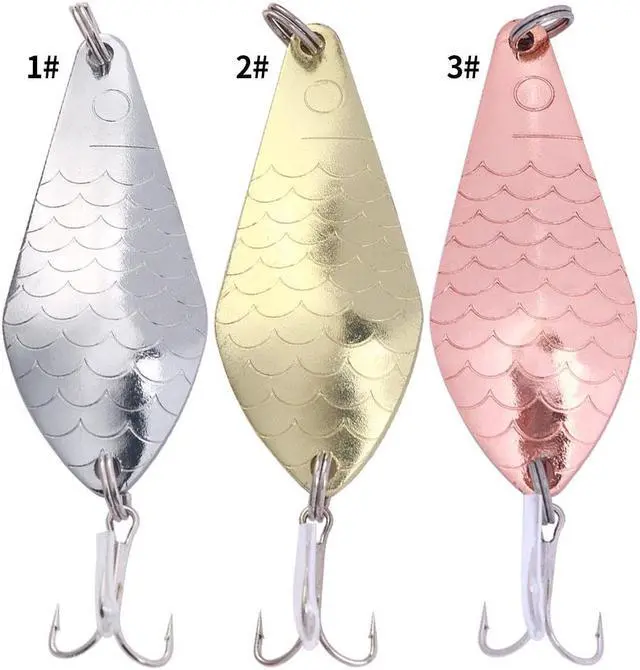 Alt view image 4 of 7 - 3pcs Metal Spinner Spoon Fishing Lure Hard Baits Silver gold rose gold Sequins Noise Paillette Treble Hook Tackle 2.95in(7.5CM)-20G-4#hook
