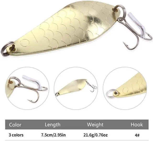 Alt view image 3 of 7 - 3pcs Metal Spinner Spoon Fishing Lure Hard Baits Silver gold rose gold Sequins Noise Paillette Treble Hook Tackle 2.95in(7.5CM)-20G-4#hook