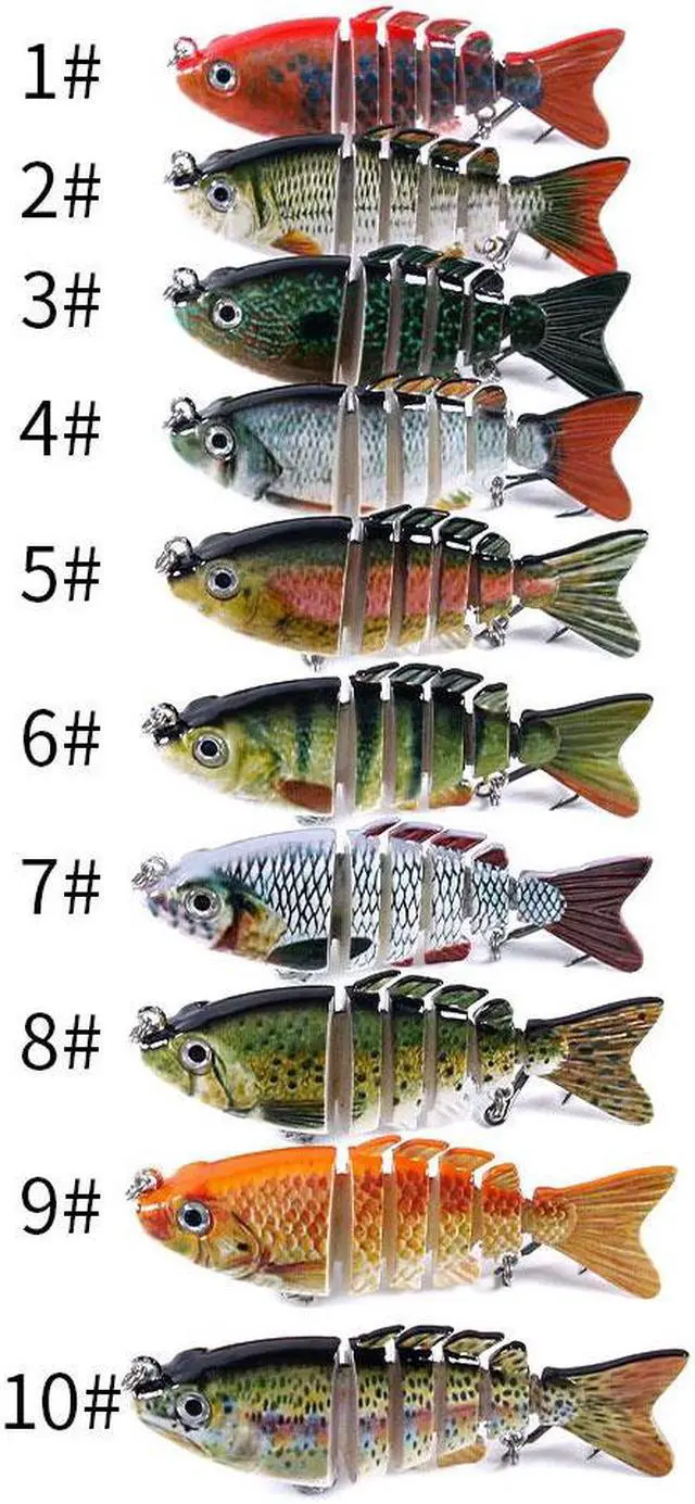 Alt view image 2 of 7 - 10pc Fishing Lure With 3D Eyes, 6-Segment Lifelike Fishing Hard Lure Crankbait With 2 Hooks Fishing Baits For Bass Pike 3.15in (8cm )13g, Fishing Accessories