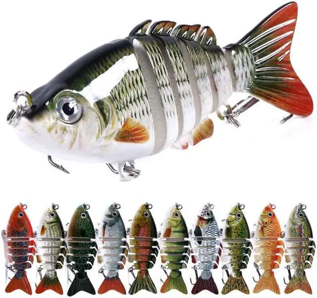 Main image of 10pc Fishing Lure With 3D Eyes, 6-Segment Lifelike Fishing Hard Lure Crankbait With 2 Hooks Fishing Baits For Bass Pike 3.15in (8cm )13g, Fishing Accessories