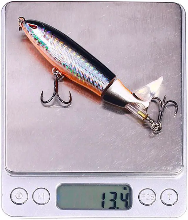 Alt view image 7 of 7 - 5pcs 13g/10cm Floating Whopper Popper Fishing Pencil Lure Hard Rotating Tail, Swimbaits Hard Lure Fishing Tackle Kits Lifelike