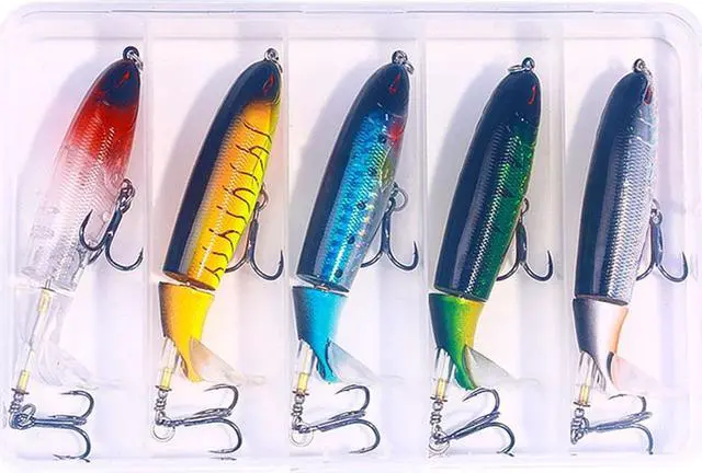 Alt view image 2 of 7 - 5pcs 13g/10cm Floating Whopper Popper Fishing Pencil Lure Hard Rotating Tail, Swimbaits Hard Lure Fishing Tackle Kits Lifelike