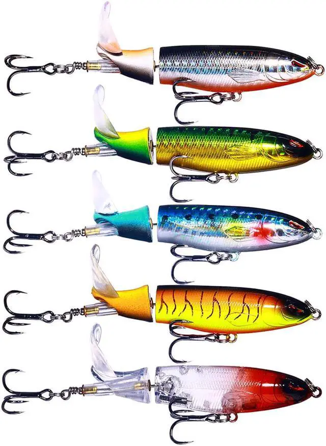 Alt view image 5 of 7 - 5pcs 13g/10cm Floating Whopper Popper Fishing Pencil Lure Hard Rotating Tail, Swimbaits Hard Lure Fishing Tackle Kits Lifelike