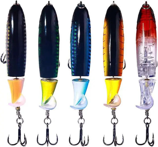 Alt view image 4 of 7 - 5pcs 13g/10cm Floating Whopper Popper Fishing Pencil Lure Hard Rotating Tail, Swimbaits Hard Lure Fishing Tackle Kits Lifelike