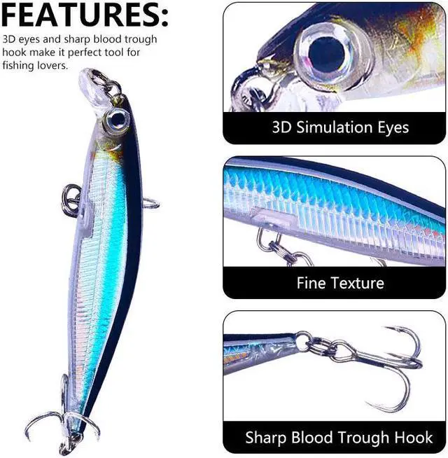 Alt view image 4 of 7 - 8pcs Suspending Minnow Bait With Treble Hooks, Jerkbait Long Casting Crankbait Wobbler For Fishing, Hard Bait 8cm/3.14in 5.5g