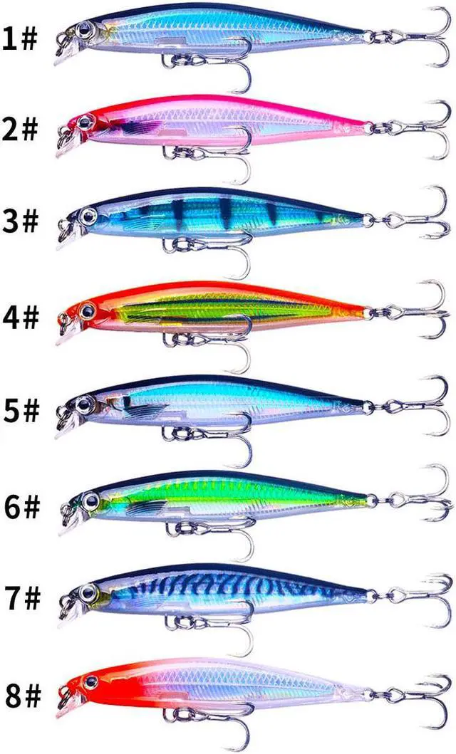 Alt view image 2 of 7 - 8pcs Suspending Minnow Bait With Treble Hooks, Jerkbait Long Casting Crankbait Wobbler For Fishing, Hard Bait 8cm/3.14in 5.5g