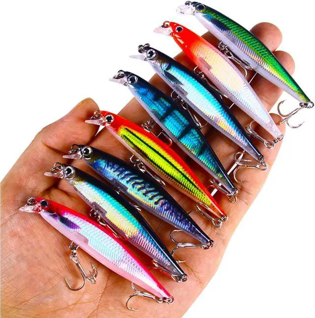 Main image of 8pcs Suspending Minnow Bait With Treble Hooks, Jerkbait Long Casting Crankbait Wobbler For Fishing, Hard Bait 8cm/3.14in 5.5g