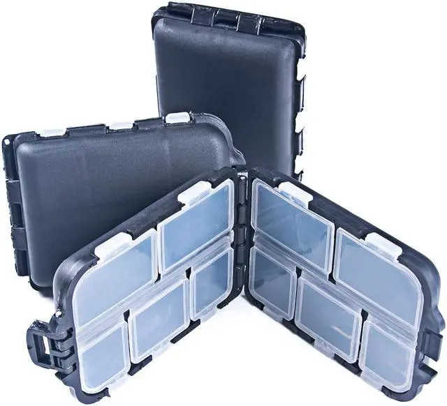 Main image of 5pcs Mini Fishing Tackle Box 10 Compartments For Small Clear Plastic Waterproof Hooks Lures Baits Fishing Accessories, 3.74*2.56*1.18in (9.5*6.5*3cm) Black