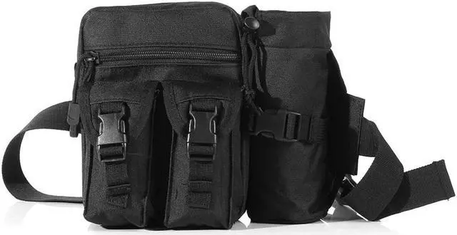Main image of Camouflage Tactical Multi-purpose Kettle Waist Bag Sports Water Bottle Pocket Canvas Unisex Fanny Hip Purse Travel Running Black