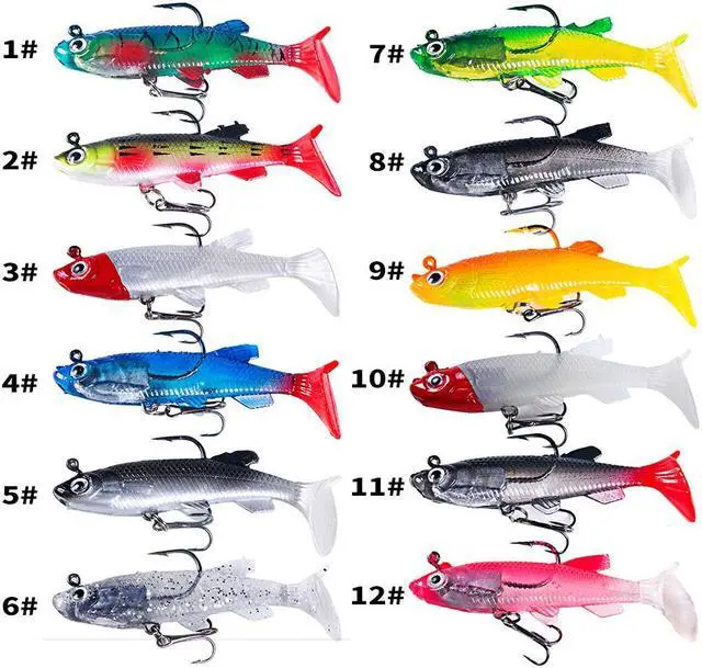 Alt view image 2 of 7 - 12pcs pesca Jigging Hooks Wobblers Silicone Soft Bait 8cm 12g T Tail Swimbait Artificial Rubber Bait Pike for Bass Carp Fishing Lures