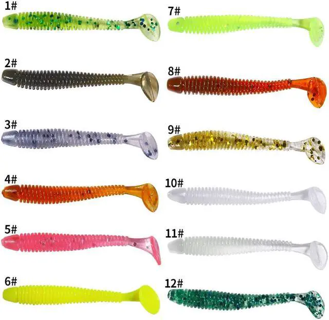 Alt view image 4 of 7 - 120pcs/Pack Soft T Tail Fishing Lure Set Grub Worm Swimbaits Silicone Baits Pesca Bass Carp Fishing Tackle Silicone Bait,5cm