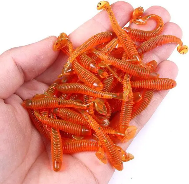 Alt view image 2 of 7 - 120pcs/Pack Soft T Tail Fishing Lure Set Grub Worm Swimbaits Silicone Baits Pesca Bass Carp Fishing Tackle Silicone Bait,5cm