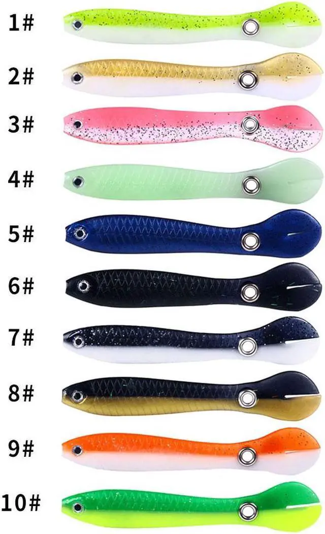 Alt view image 3 of 7 - 6Pcs Soft Bionic Swimming Fishing Lures Loach Artificial Bait with Rotating Spins Tail Slow Sinking Bass Swimbaits Simulation Saltwater Freshwater Fake Baits for Pike Trout(10colors can choose)