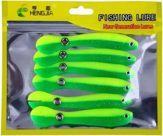 Main image of 6Pcs Soft Bionic Swimming Fishing Lures Loach Artificial Bait with Rotating Spins Tail Slow Sinking Bass Swimbaits Simulation Saltwater Freshwater Fake Baits for Pike Trout(10colors can choose) Green