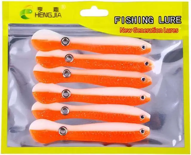 Main image of 6Pcs Soft Bionic Swimming Fishing Lures Loach Artificial Bait with Rotating Spins Tail Slow Sinking Bass Swimbaits Simulation Saltwater Freshwater Fake Baits for Pike Trout(10colors can choose) Orange