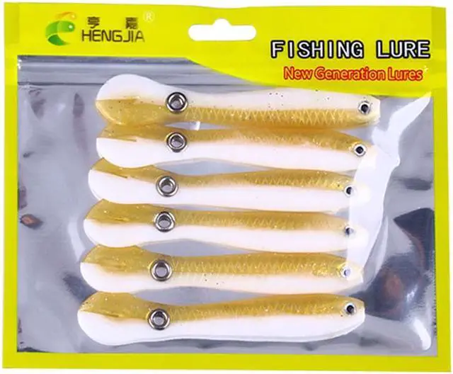 Main image of 6Pcs Soft Bionic Swimming Fishing Lures Loach Artificial Bait with Rotating Spins Tail Slow Sinking Bass Swimbaits Simulation Saltwater Freshwater Fake Baits for Pike Trout(10colors can choose) Gold