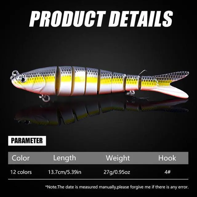 Alt view image 3 of 7 - 12pcs 13.7cm 27g Sinking Wobblers 8 Segments Fishing Lures Multi Jointed Swimbait Hard Bait Fishing Tackle For Bass Isca Crankbait