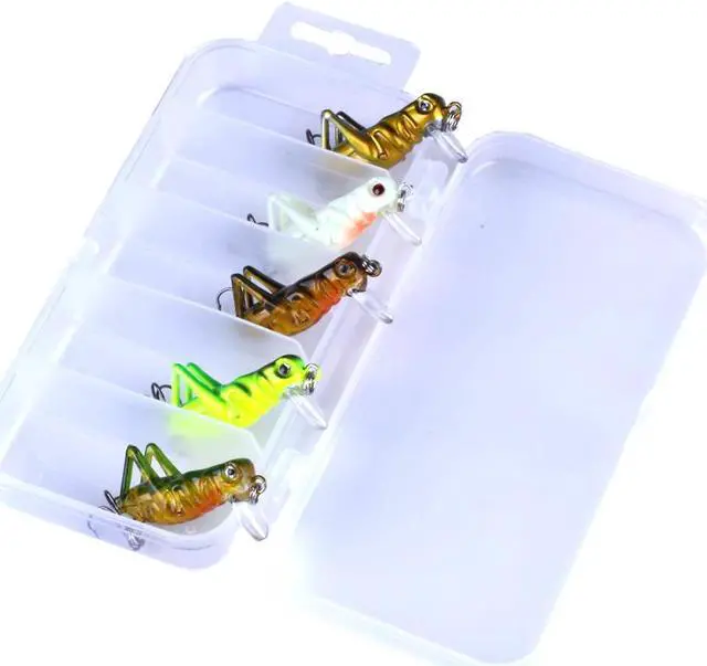 Alt view image 3 of 5 - 5Pcs 3.5cm 3.5g Grasshopper insects Fishing Lures Flying Wobbler Lure hard bait Lifelike Artificial baits Bass Swimbait Pesca,BOX KIT