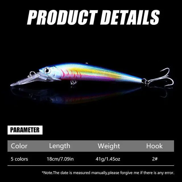 Alt view image 4 of 7 - 5pcs 18cm 41g Fishing Lure Minnow Artificial Bait 3D Eyes Plastic Wobblers Tackle Pesca Carp Pike Walleye Fishing bait Diving 0.8-3m