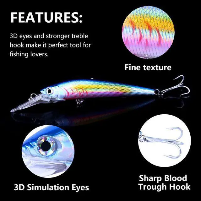 Alt view image 5 of 7 - 5pcs 18cm 41g Fishing Lure Minnow Artificial Bait 3D Eyes Plastic Wobblers Tackle Pesca Carp Pike Walleye Fishing bait Diving 0.8-3m