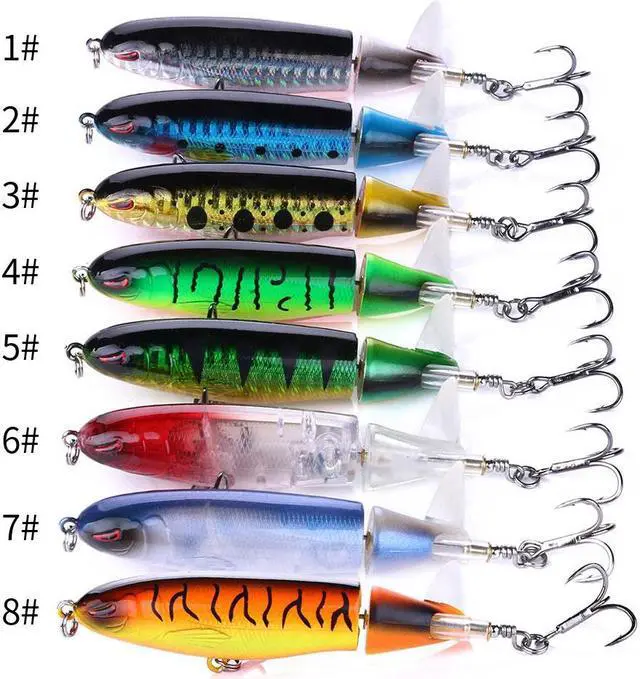 Alt view image 2 of 7 - 8pcs 10cm 13.5g Pencil Popper Topwater Fishing Lure Artificial Bait Hard Popper Soft Rotating Tail Fishing Tackle