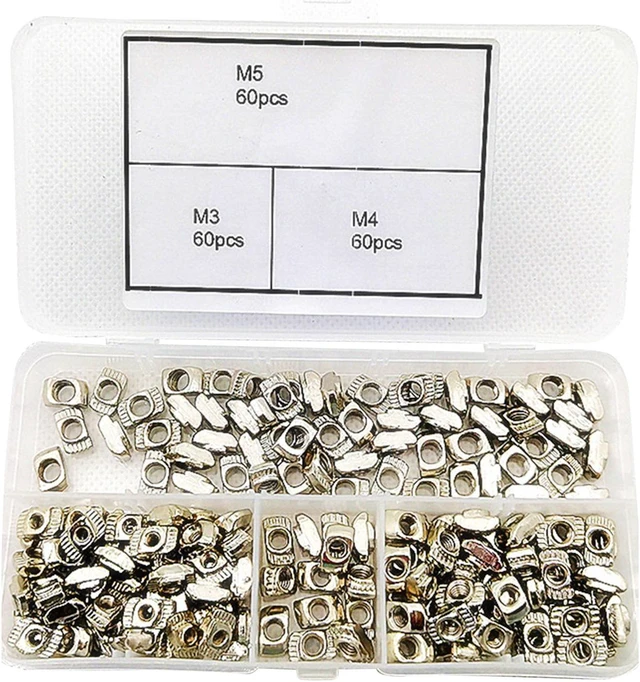 Main image of 180 Pieces for T Nuts T-Slot Nut Hammer for Head Fastener 2020 Series M3/ M4/ M5 for T Nut Assortment Kit for Aluminum