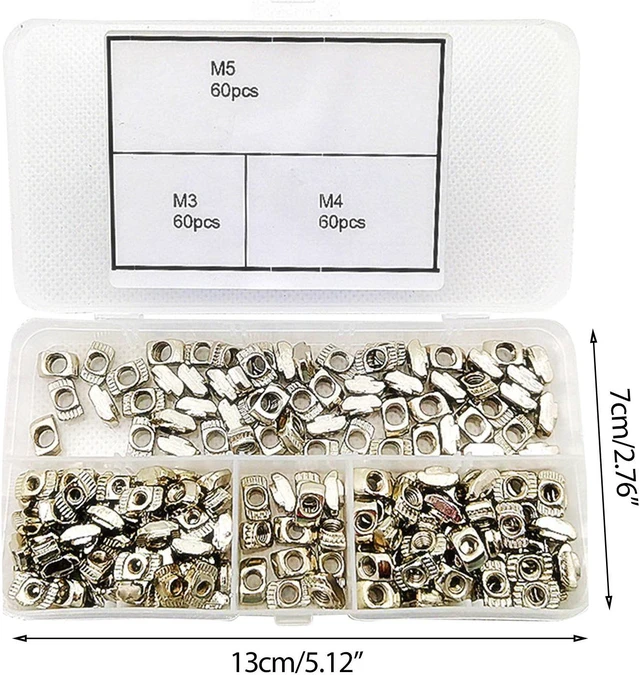 Alt view image 4 of 6 - 180 Pieces for T Nuts T-Slot Nut Hammer for Head Fastener 2020 Series M3/ M4/ M5 for T Nut Assortment Kit for Aluminum