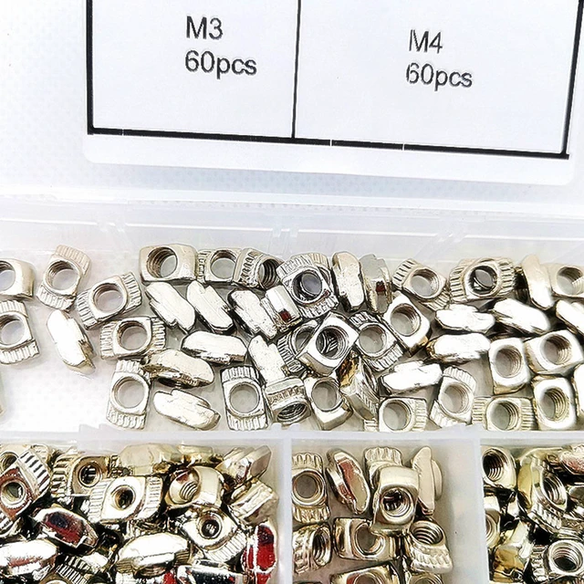 Alt view image 2 of 6 - 180 Pieces for T Nuts T-Slot Nut Hammer for Head Fastener 2020 Series M3/ M4/ M5 for T Nut Assortment Kit for Aluminum