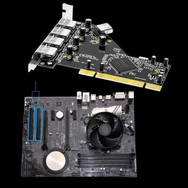 Alt view image 2 of 7 - PCI to USB Multiplier Riser PCI to 5 x USB 2.0 Adapter Extender For Desktop PC PCI-USB Expansion Card